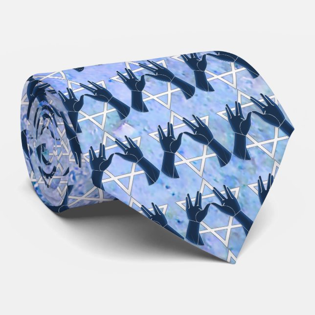 Cohanim Hands - Magen David - Blue Rock Neck Tie (Rolled)