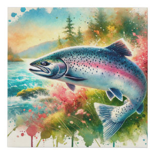 Coho salmon 180724AREF119 - Watercolor Faux Canvas Print