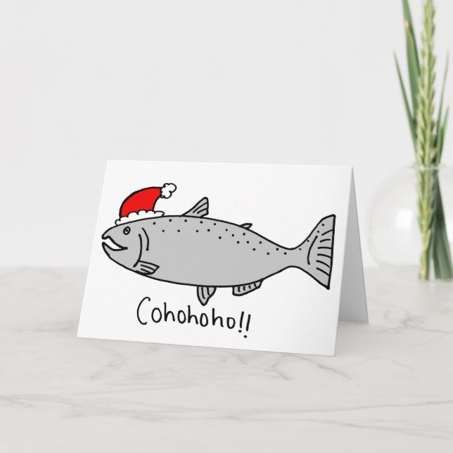 Cohohoho Christmas Salmon Doodle Holiday Card (Front)