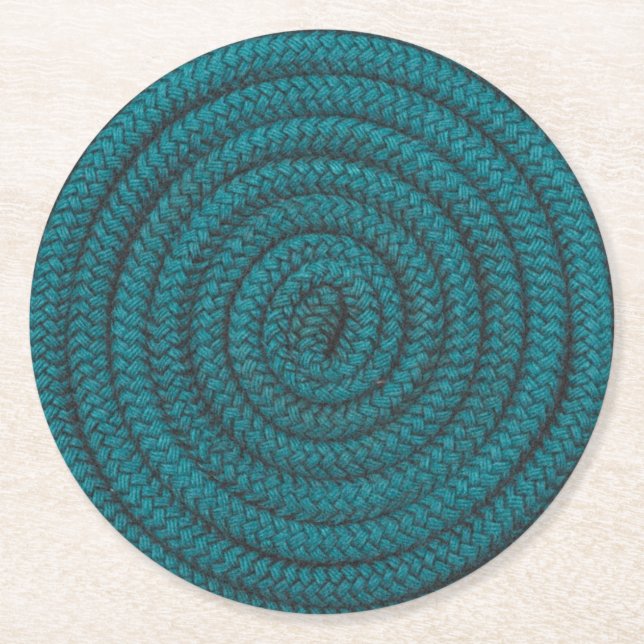 Coiled Blue Rope Round Paper Coaster (Front)