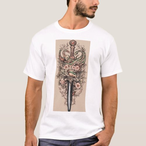  Coiled Dagger Snake Wrapped Tattoo  T_Shirt