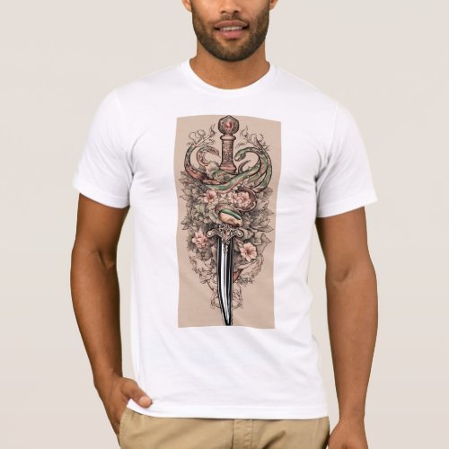  Coiled Dagger Snake Wrapped Tattoo T_Shirt T_Shirt