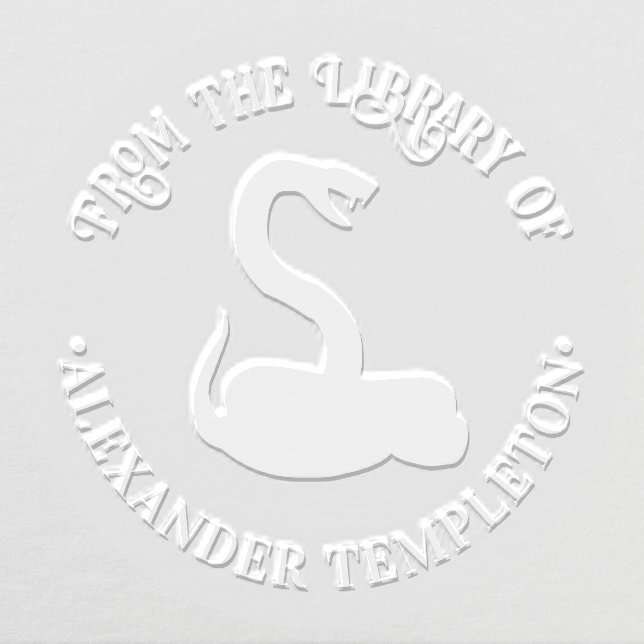 Coiled Snake Baring Fangs Round Library Book Name Embosser (Design)