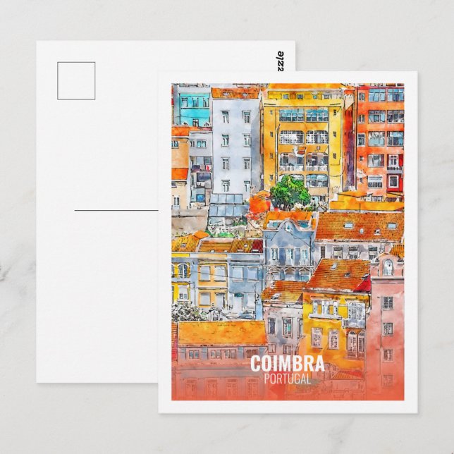 Coimbra Portugal Famous Travel Watercolor Sketch Postcard (Front/Back)