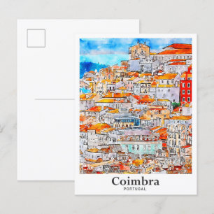 Coimbra Portugal Travel Watercolor Hand Drawn Postcard