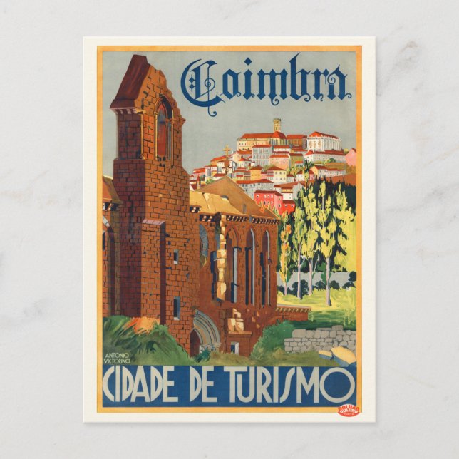 Coimbra Portugal Vintage Poster 1935 Postcard (Front)