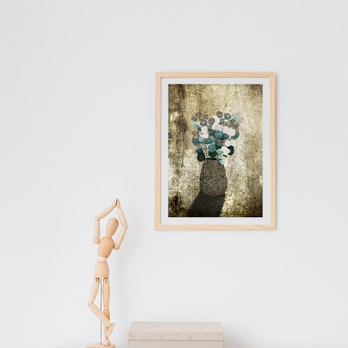Coin Flowers in Crackled Vase Grunge Texture Poster