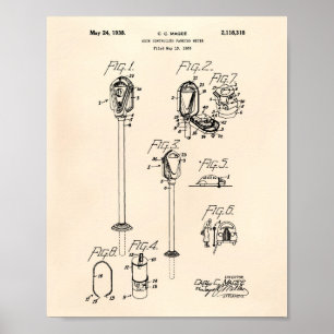 Coin Parking Meter 1938 Patent Art Old Peper Poster