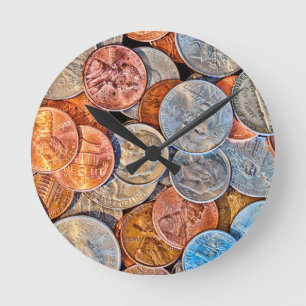 Coined Currency Round Clock