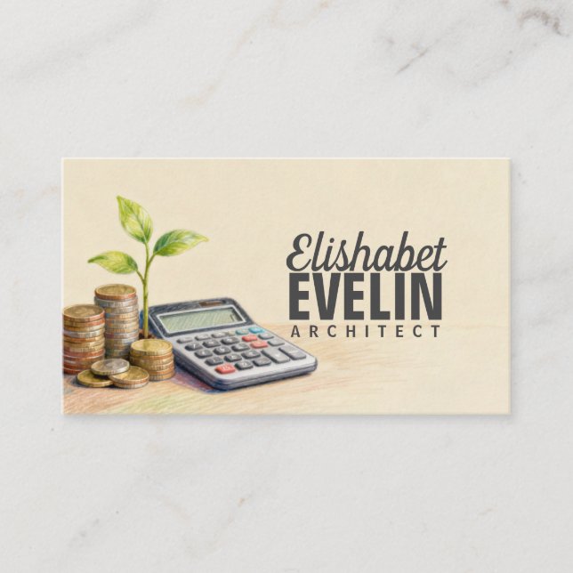 Coins, Sprout and Calculator Business Card (Front)