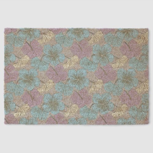 “Coir Door Mat – Pastel Blue & Purple Clover Flora