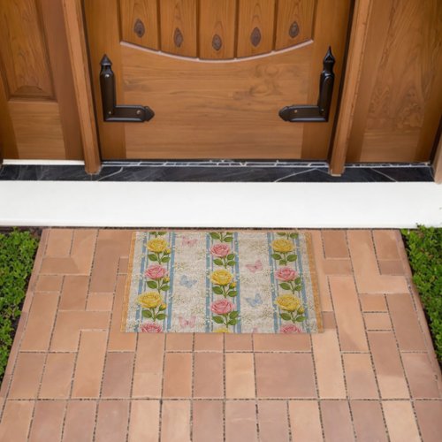 Coir Mat Outdoor Floor Mats Blue Pink Yellow Roses
