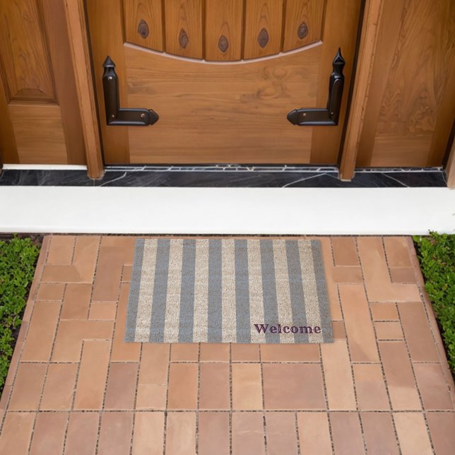 Coir Mat Outdoor Floor Mats Blue Stripe Welcome (Insitu (Outdoor))