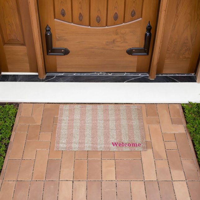 Coir Mat Outdoor Floor Mats Pink Stripe Welcome (Insitu (Outdoor))