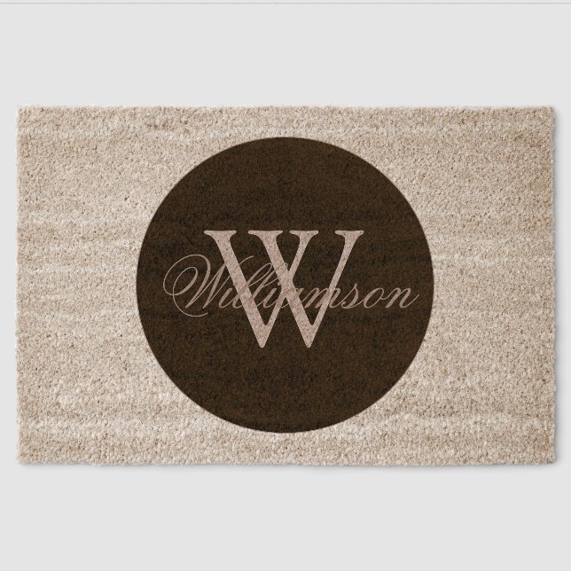 Coir MatName on Monogram on Dark Circle Fiber Doormat (Front)