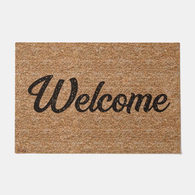 Coir Texture Simple Vintage Brown Welcome Doormat (Front)