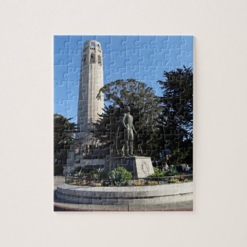 Coit Tower  Columbus Statue 1 Jigsaw Puzzle