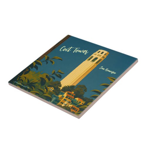Coit Tower on Telegraph Hill, San Francisco Travel Ceramic Tile