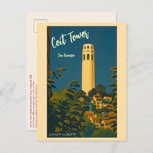 Coit Tower on Telegraph Hill, San Francisco Travel Postcard