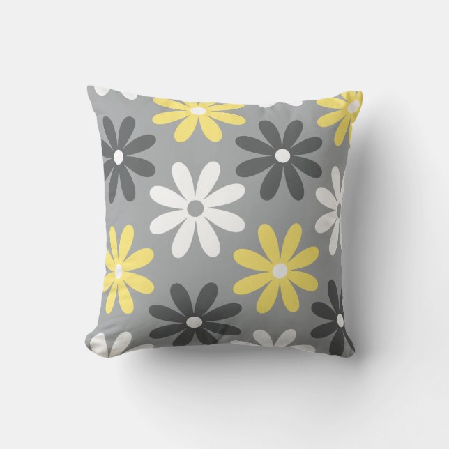Cojín Group of Gray and Yellow Flowers Throw Pillow (Front)