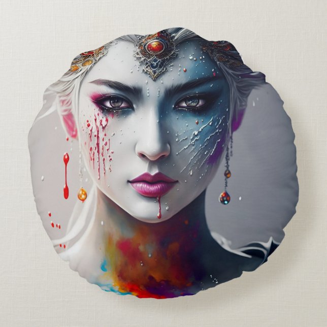 Cojín Redondo skin paint girl white Round Pillow (Back)