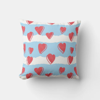 Cojín with hearts and blue and white stripes throw pillow
