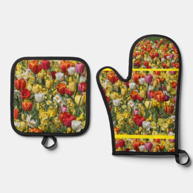 Col. Tulips & Daffodils Oven Mitt & Pot Holder Set (Front)