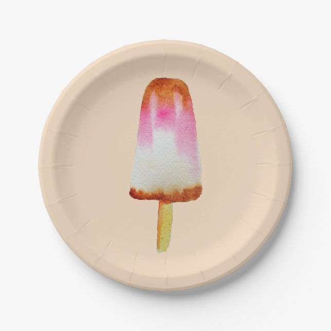 Cola popsicle cute Summertime watercolor art Paper Plates (Front)