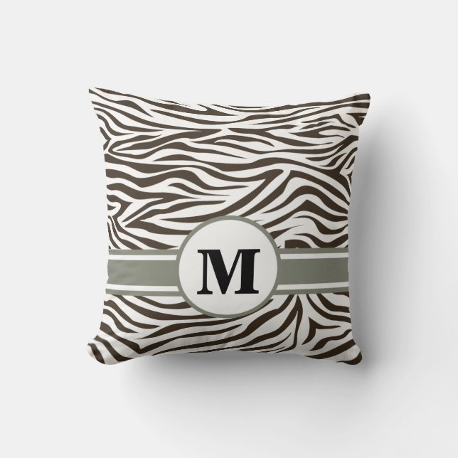 Cola Safari Zebra with Monogram Throw Pillow (Front)