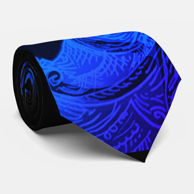 Colbalt Blue and Black Wave Neck Tie (Rolled)