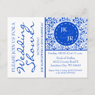 Colbalt Blue Flourish and Umbrella Bridal Shower Invitation Postcard