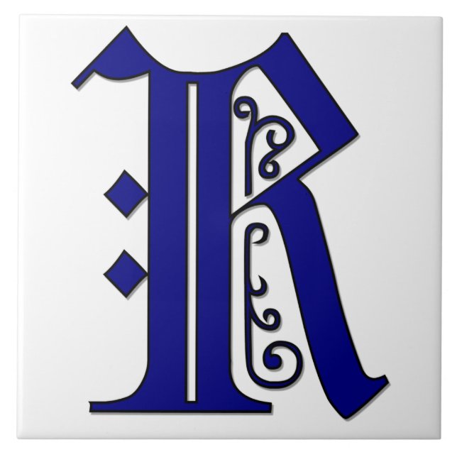 Colchester Letter R in Blue Monogram Tile (Front)