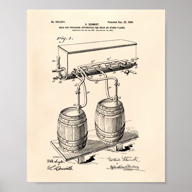 Cold Air Pressure Beer 1900 Patent Art Old Peper Poster (Front)
