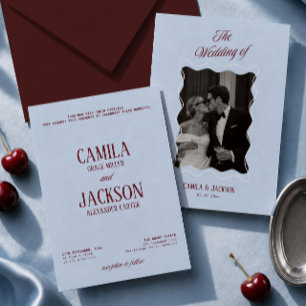 Cold Blue and Burgundy Wedding Invitation