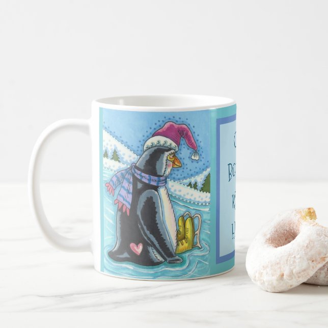COLD BOTTOM WARM HEART, PENGUIN CHRISTMAS MUG (With Donut)
