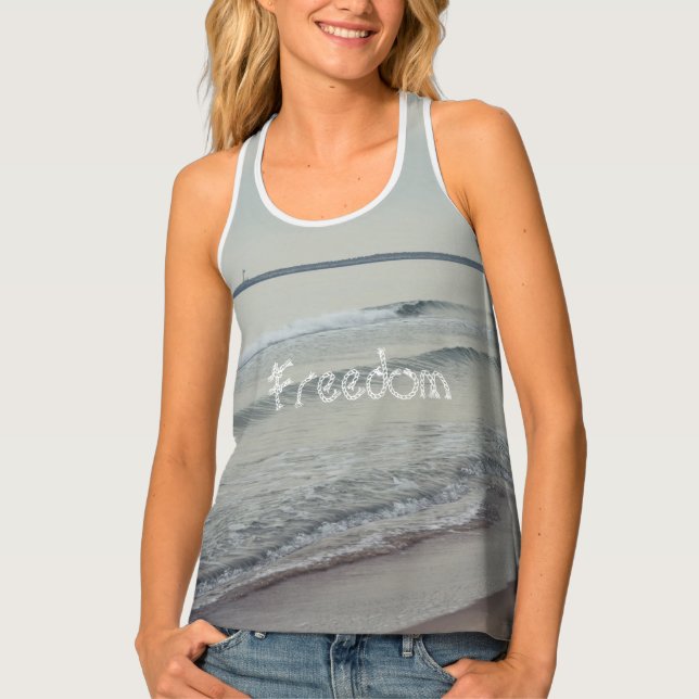 Cold calm sea on a winter day tank top (Front)