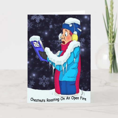 Cold Christmas Caroler Singing About an Open Fire Holiday Card
