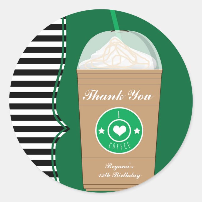 Cold Coffee Frap Birthday Party Favor Stickers (Front)