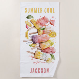 COLD, COLORFUL POPSICLES, PERSONALIZED BEACH TOWEL