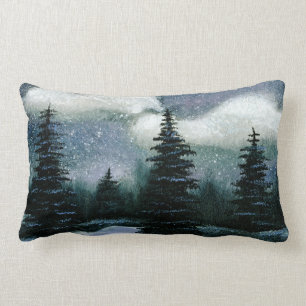 Cold Dark Winter Night, Lovely Snowy Landscape Lumbar Pillow