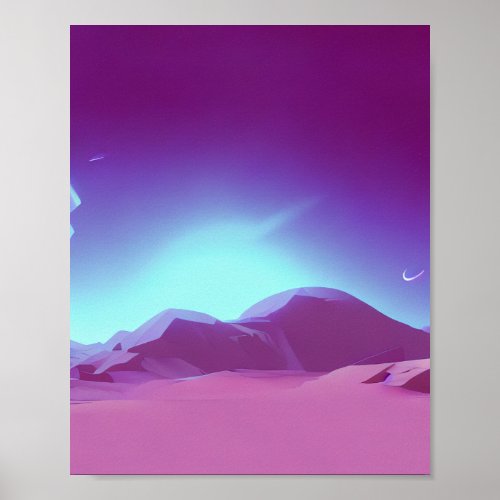 Cold desert with artistic mountains landscape poster