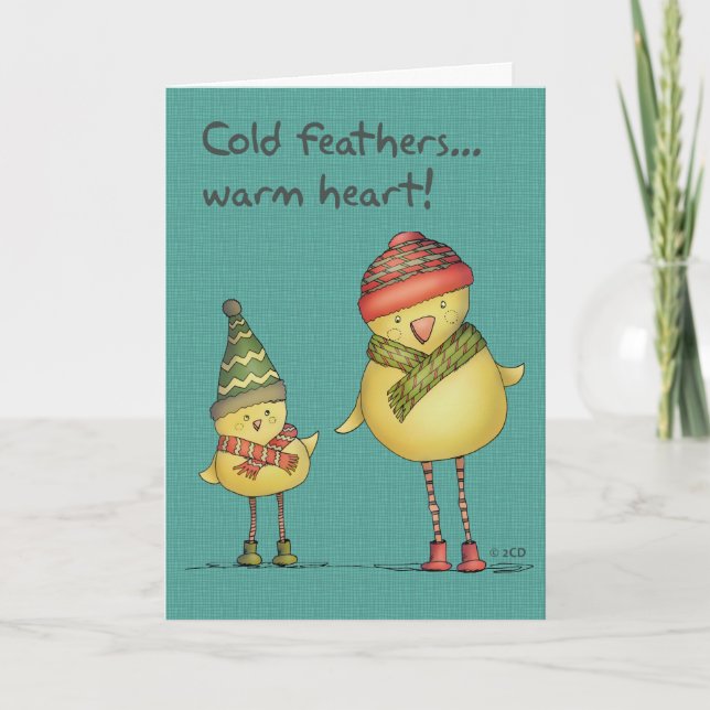 Cold Feathers Greeting Card - teal (Front)