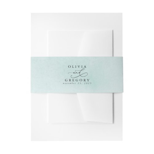 Cold Green _ Sage Dusty Blue Watercolor Texture Invitation Belly Band