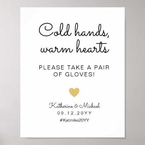 Cold Hands Warm Hearts Wedding Gloves Favor Sign