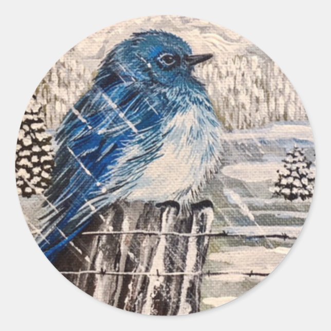 cold Mountain Bluebird Classic Round Sticker (Front)