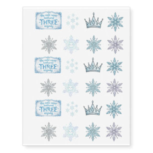 Cold Never Bothered Three Snowflake Birthday Temporary Tattoos