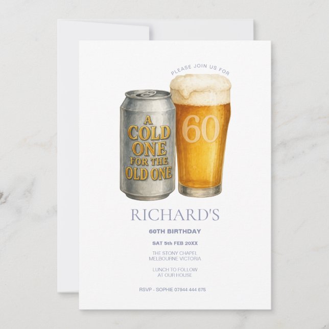 Cold One for the Old One 60th Birthday Male Invitation (Front)