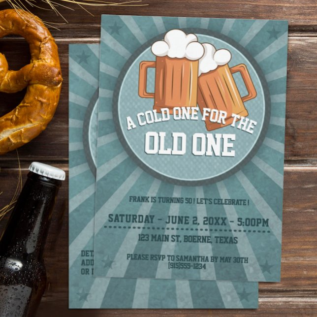 Cold One for The Old One Beer Birthday Party Invitation (A cold one for the old one beer birthday party invitation)