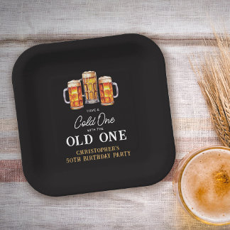 Cold One With The Old One Beer 50th Birthday Paper Plates