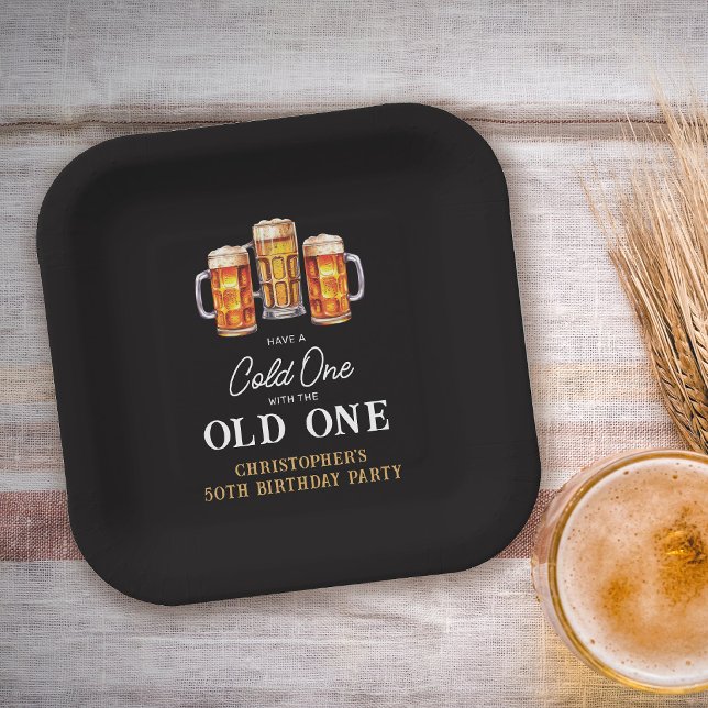 Cold One With The Old One Beer 50th Birthday Paper Plates (Creator Uploaded)